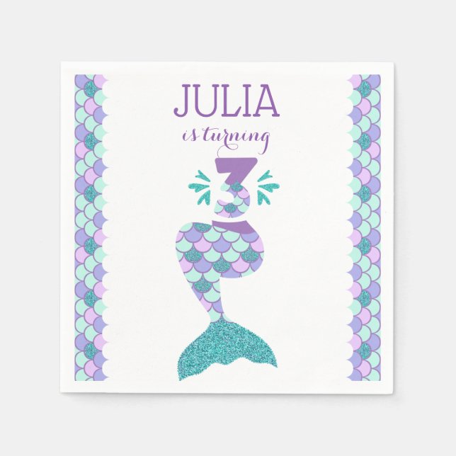 Mermaid Birthday Invitation Under The Sea Party Napkin (Front)