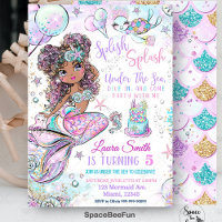 Mermaid Birthday Invitation Unicorn Black Mermaid