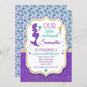 Mermaid Birthday Invitation with Glitter Effect