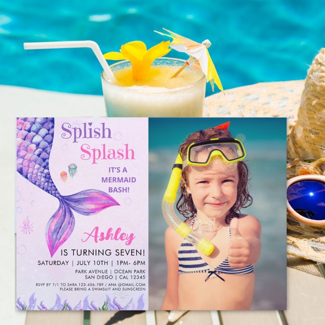Mermaid Birthday Invitation with Photo for Girls (Creator Uploaded)