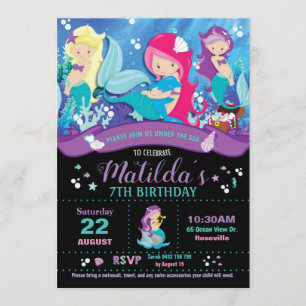Mermaid Birthday Invitations Girls Party Invites