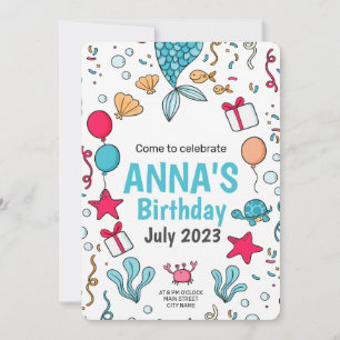 Mermaid Birthday Invite, Under the sea Birthday  Invitation