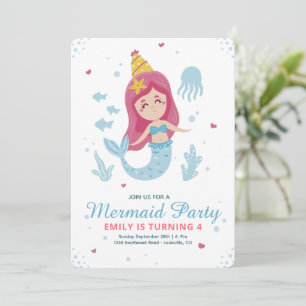 Mermaid Birthday Invite, Under The Sea Birthday  Invitation