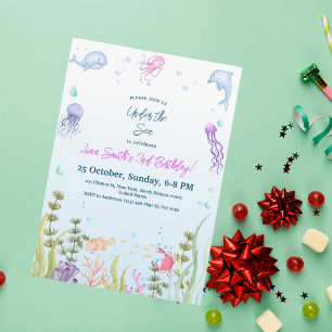 Mermaid Birthday Kids Colourful Ocean Animals Part Invitation