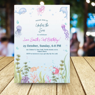 Mermaid Birthday Kids Colourful Ocean Animals Part Invitation