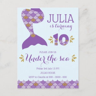 Mermaid Birthday Mermaid Number 10 Invitation Postcard