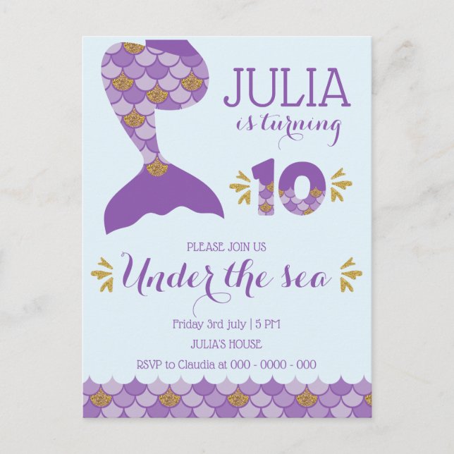 Mermaid Birthday Mermaid Number 10 Invitation Postcard (Front)