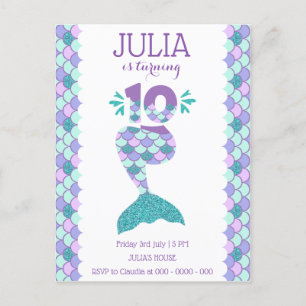 Mermaid Birthday Mermaid Number 10 Invitation Postcard