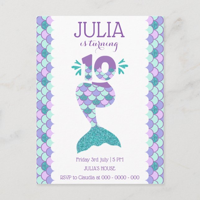 Mermaid Birthday Mermaid Number 10 Invitation Postcard (Front)
