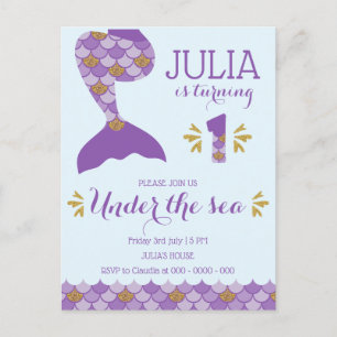 Mermaid Birthday Mermaid Number 1 Invitation Postcard