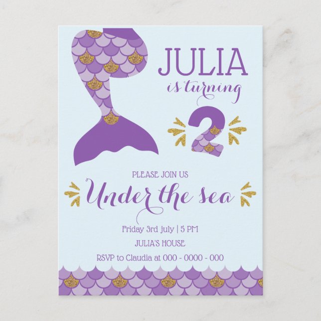Mermaid Birthday Mermaid Number 2 Invitation Postcard (Front)