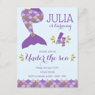 Mermaid Birthday Mermaid Number 4 Invitation Postcard