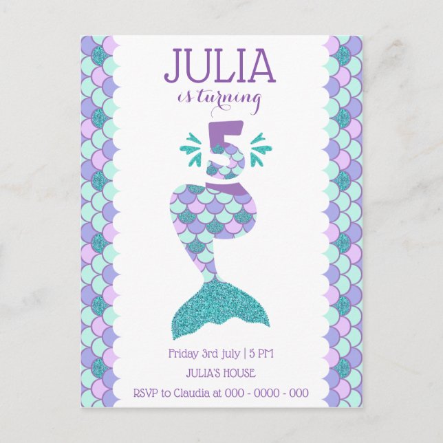 Mermaid Birthday Mermaid Number 5 Invitation Postcard (Front)