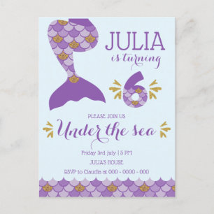 Mermaid Birthday Mermaid Number 6 Invitation Postcard