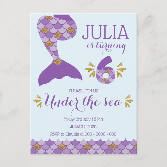 Mermaid Birthday Mermaid Number 6 Invitation Postcard (Front)