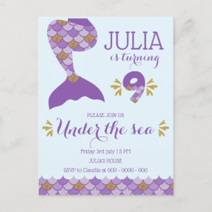 Mermaid Birthday Mermaid Number 9 Invitation Postcard