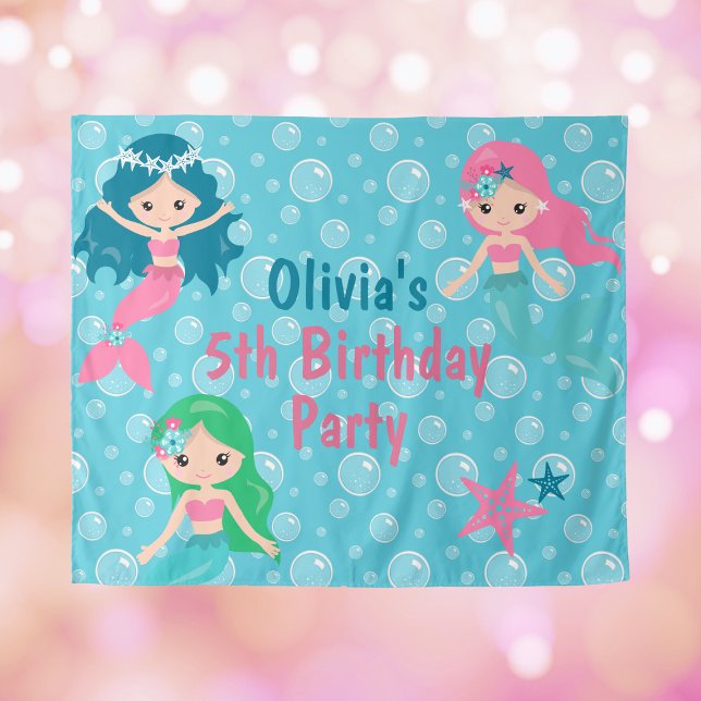 Mermaid Birthday Party Backdrop Personalised Tapestry (Mermaid Birthday Party Backdrop Personalized
)