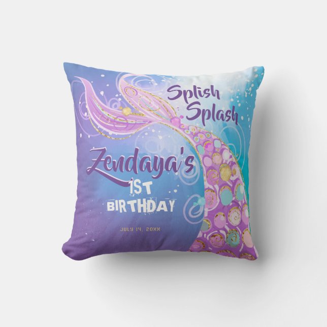 Mermaid Birthday Party Cushion (Front)