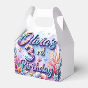 Mermaid Birthday Party Custom Name & Age Olivia 3 Favour Box