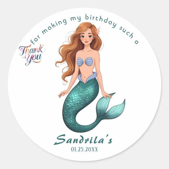 Mermaid  Birthday Party der The Sea Mermaid  Classic Round Sticker (Front)