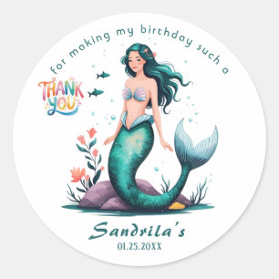 Mermaid  Birthday Party der The Sea Mermaid  Classic Round Sticker