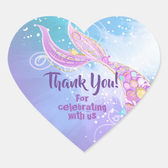 Mermaid Birthday Party Heart Sticker (Front)
