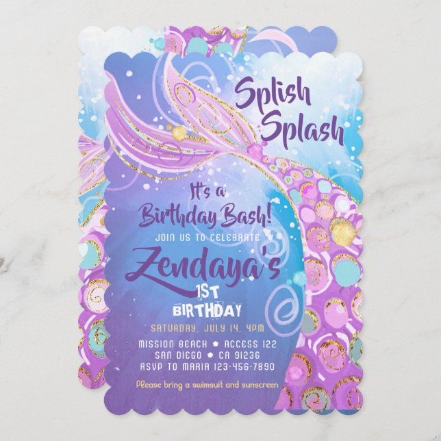 Mermaid Birthday Party Invitation (Front/Back)