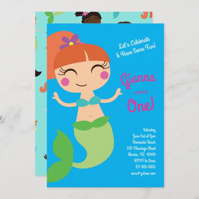 Mermaid Birthday Party  Invitation (Front/Back)