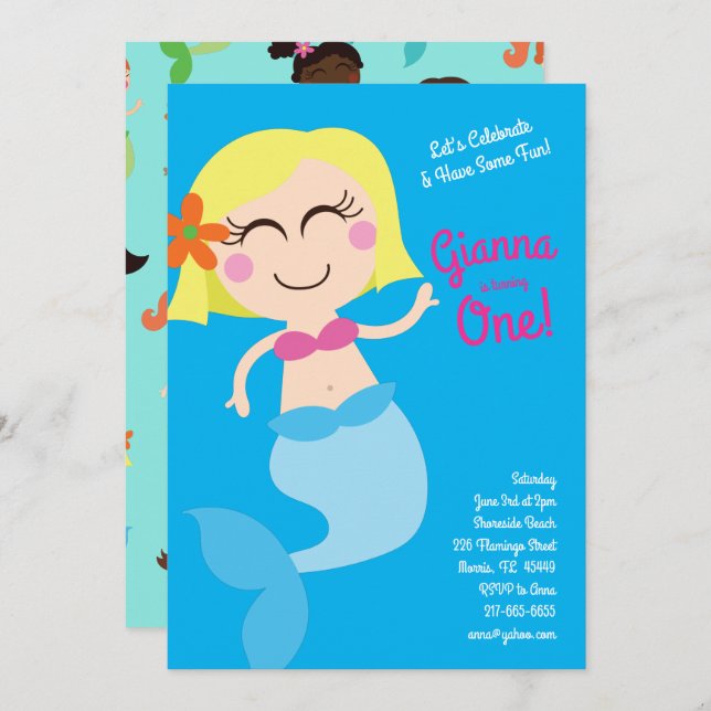 Mermaid Birthday Party  Invitation (Front/Back)