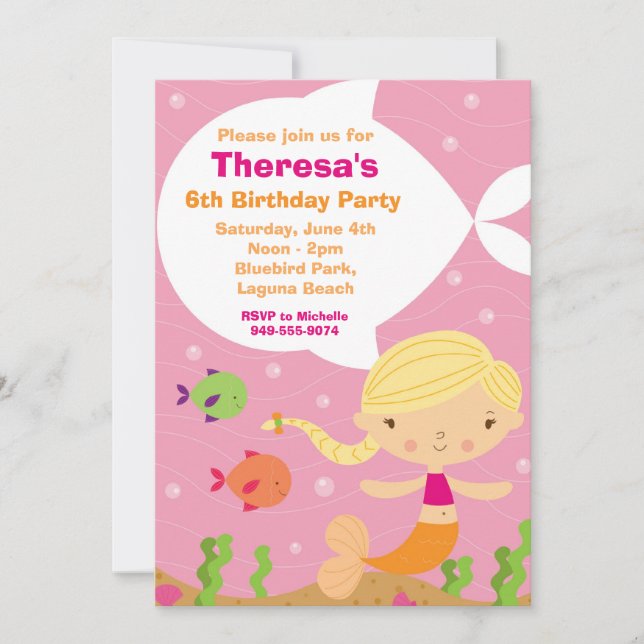 Mermaid Birthday Party Invitation (Front)