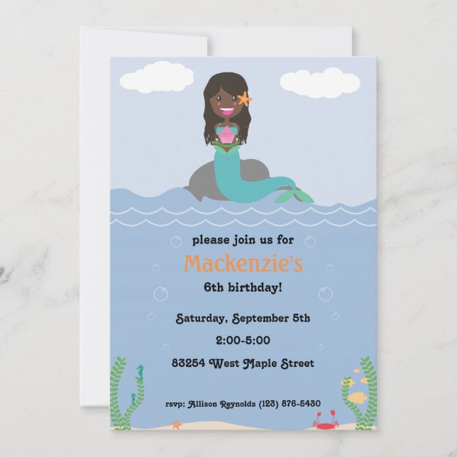 Mermaid Birthday Party Invitation - Dark/Darkest (Front)