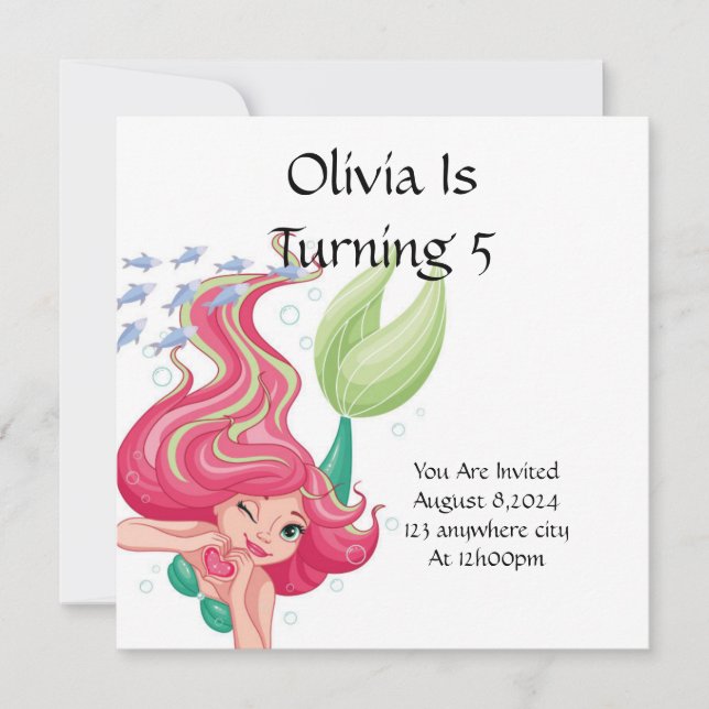 MERMAID BIRTHDAY PARTY INVITATION FOR GIRLS (Front)