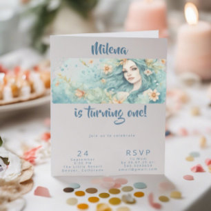 Mermaid birthday party invitation postcard