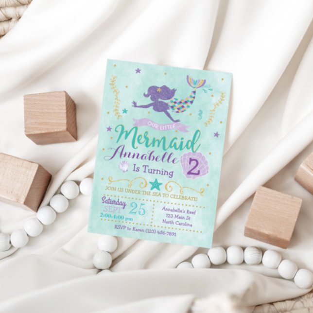 Mermaid Birthday Party Invitation Purple Teal Gold (Creator Uploaded)