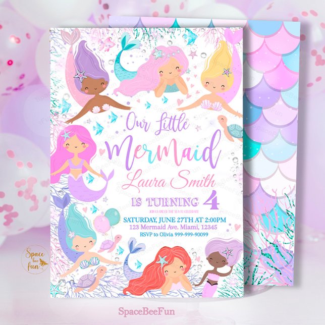 Mermaid Birthday Party Invitation Under (Mermaid,Birthday Party,Invitation mermaid,Sea Mermaid,Party invite,Under The Sea,Pool Magical party,)