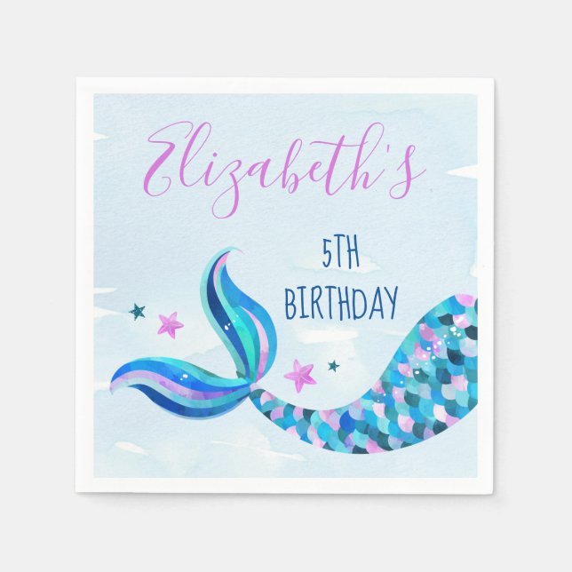 Mermaid Birthday Party Napkins (Front)