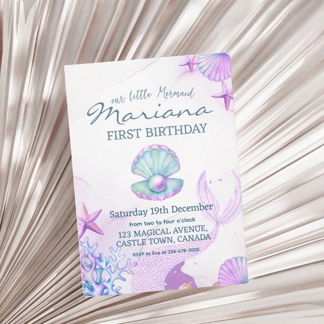 Mermaid Birthday Party Pearl First Birthday  Invitation (Creator Uploaded)