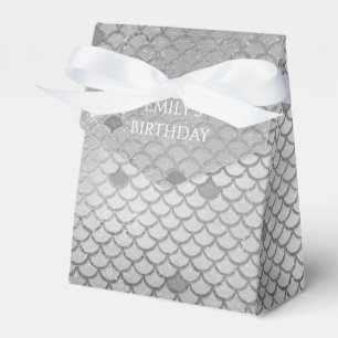 Mermaid Birthday Party Personalised Silver Grey Favour Box