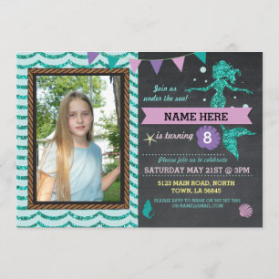 Mermaid Birthday Party Photo Sea Glitter Invite