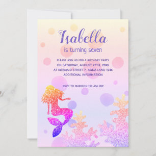 Mermaid Birthday Party Pink Purple Sparkles Invitation