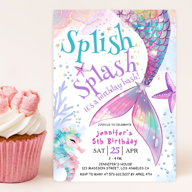 Mermaid Birthday Party Splish Splash Invitation (Creator Uploaded)