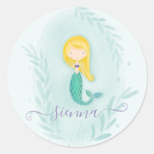Mermaid birthday party stickers