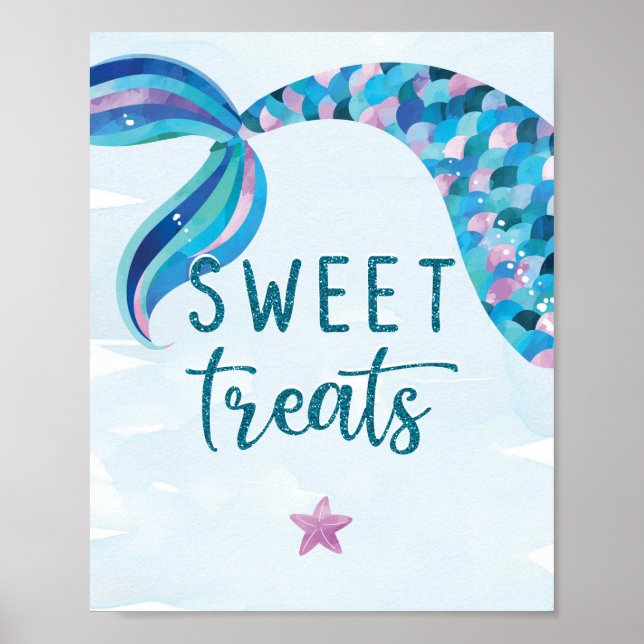 Mermaid Birthday Party Sweet Treats Sign (Front)