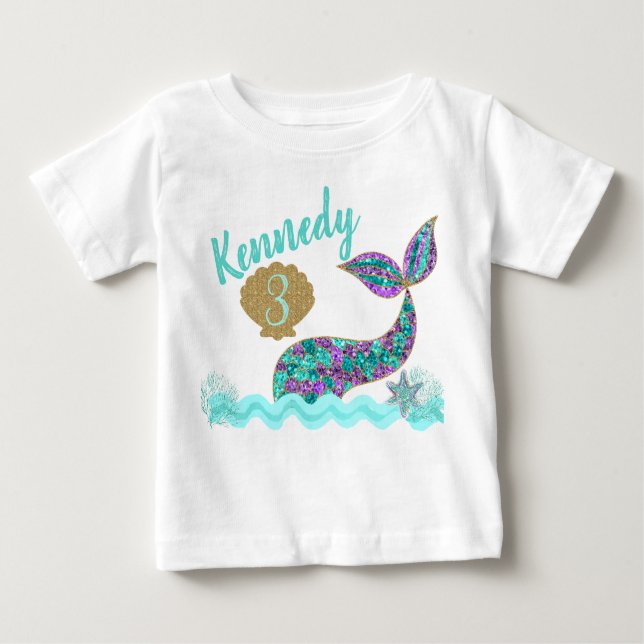 Mermaid birthday party t-shirt, custom baby T-Shirt (Front)