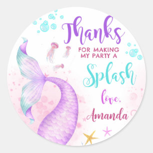 Mermaid Birthday Party Thank You Classic Round Sticker