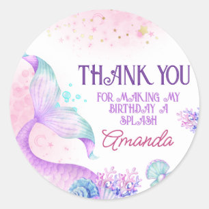 Mermaid Birthday Party Thank You Favour  Classic Round Sticker