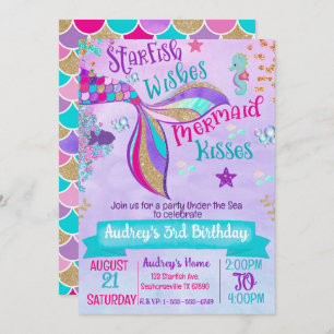 Mermaid Birthday Party Under the Sea Invitation 