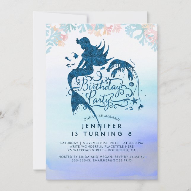 Mermaid Birthday Party Under The Sea of Love Invitation (Front)