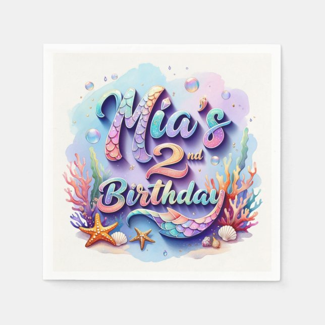 Mermaid Birthday Party – Under the Sea Party  Napk Napkin (Front)