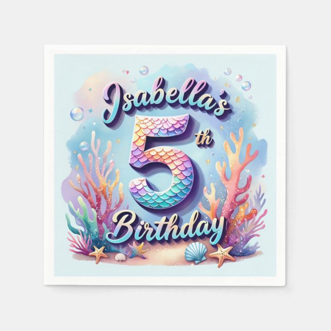 Mermaid Birthday Party – Under the Sea Party  Napkin (Front)